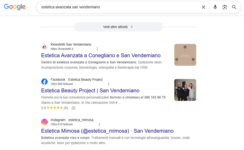 prima posizione sito per estetica avanzata